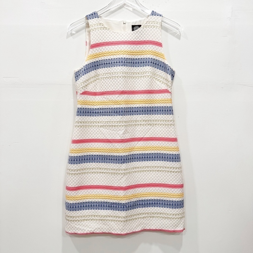 Vince Camuto Mix Jacquard Stripe Sleeveless Sheath Dress Size 4 Yellow Multi